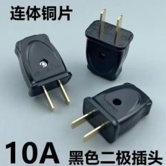 南戒黑色二脚插头大功率两脚两项10A电源两角接线两扦头2孔二角二插头 黑色【固定】二脚插头 1个装