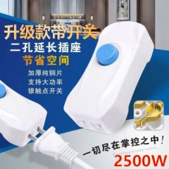 床头二孔电源延长线开关插座家用电动车电风扇两脚插头不带线插头 带开关母式二脚插座 2个装