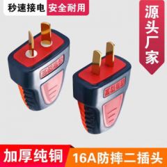 南戒家用防摔阻燃加厚纯铜透明二脚2孔插头10A大功率电源延长线二插头 A58黑红【固定】二脚插头 1个装