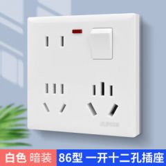 CLIPMEI86型暗装多功能一开八孔带灯16a墙壁开关4孔五六孔十二孔12孔插座 （暗装）白色一开12孔