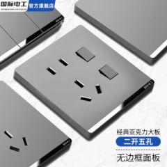 国际电工开关插座面板灰色家用86型墙壁暗装双控五孔带开关USB电源5孔插座 二开五孔双控