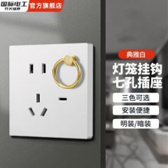 国际电工吊顶屋顶阳台春节灯笼插座暗装面板挂钩明装带钩带挂勾吊环七孔 暗装-灯笼插座【圣洁白】