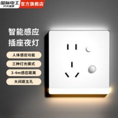 国际电工人体感应地脚灯带五孔插座生日礼物小夜灯床头照明入户门卧室夜灯 五孔带人体感应夜灯【白色】