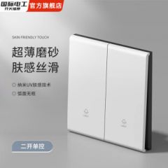 国际电工肤感开关插座大面板全屋一二三开双多控开关五孔插座UV磨砂超薄板 二开单控